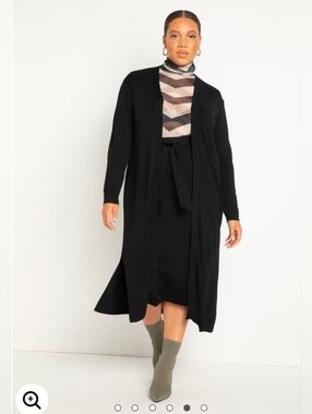 Eloquii Black Long Open Cardigan+Skirt with Waist Tie (2-piece Set) - Size 14/16